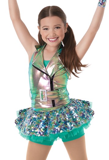 Pre-Owned Costume  Weissman  8690 Medium Child Green  Jazz Hip Hop Sequin