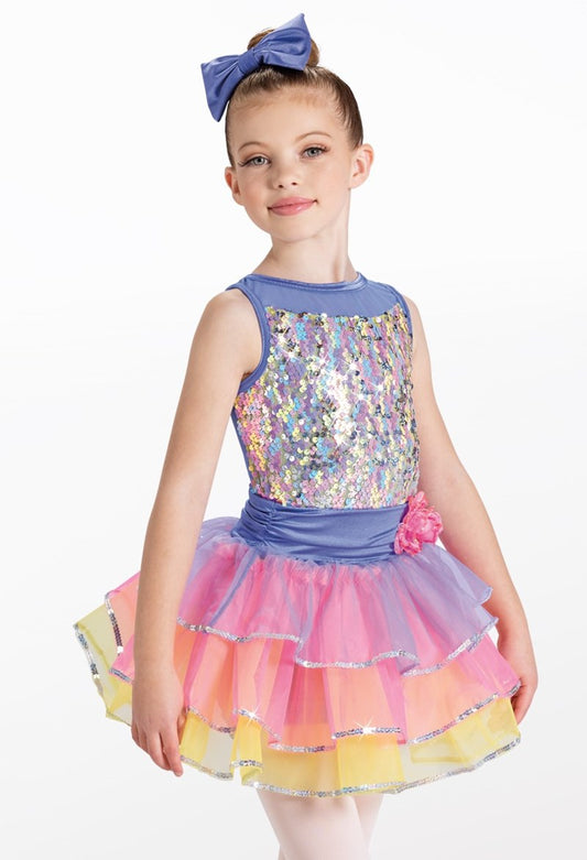 Pre-Owned Costume Tutu Weissman  13423 Medium Child Multi Color  Ballet Pageant Sequin Trim