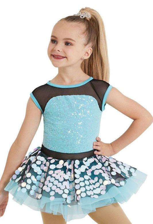 Pre-Owned Costume Weissman  12320 Large Child Blue Tutu Dress Jazz Pageant Sequin