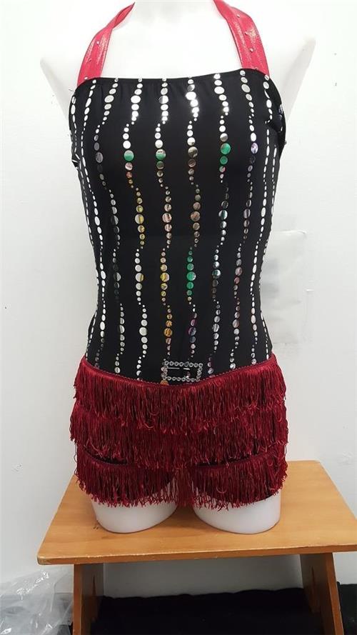 Pre-Owned Costume Large Child Red Weissman 4186 Jazz Tap Clogging Latin Fringe Sequin Biketard