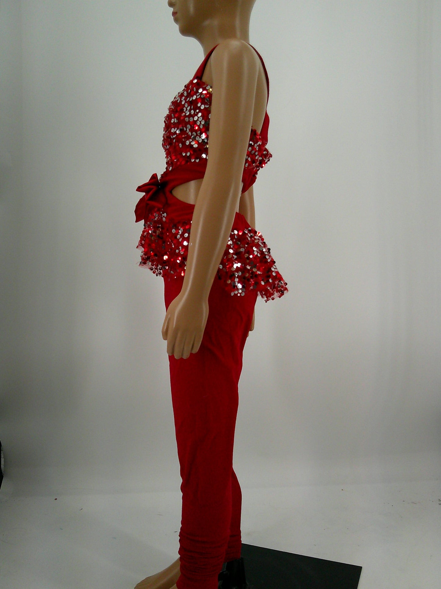 Pre-Owned Costume Weissman   Medium Child Red Jumpsuit Jazz Sequin