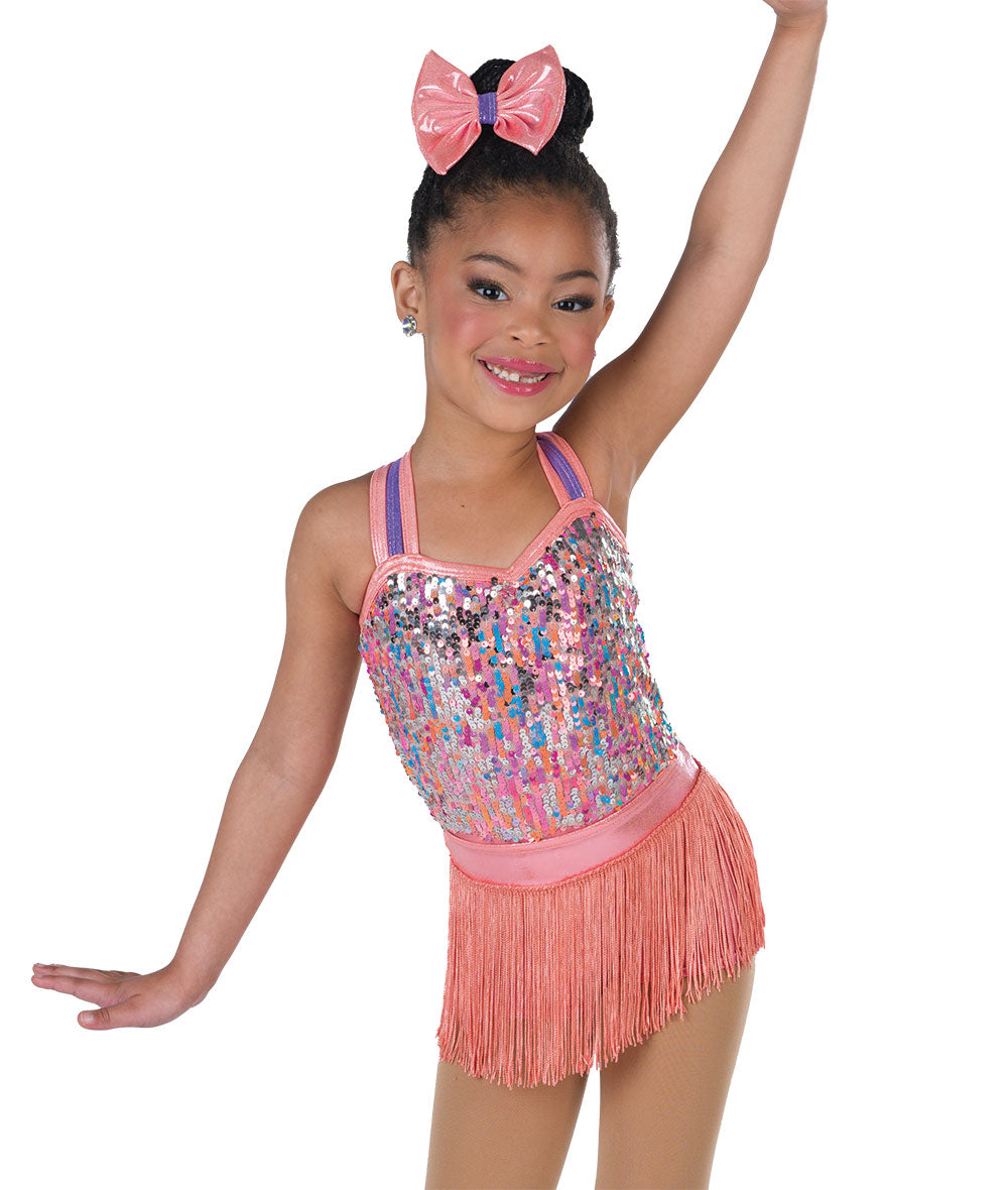 Pre-Owned Costume Intermediate Small Child Coral A Wish Come True 25282 Jazz Tap Clogging Acro Sequin Biketard Metallic