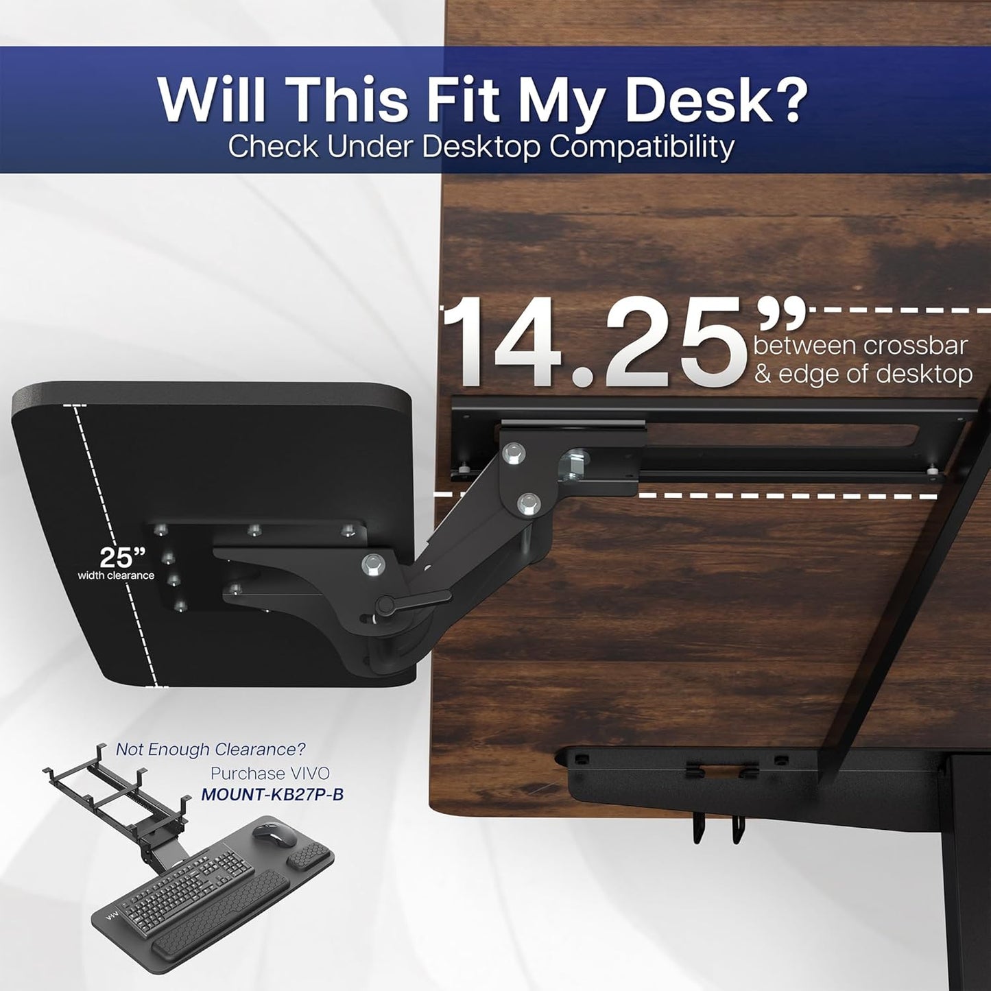 NEW VIVO Adjustable Computer Keyboard & Mouse Platform Tray Ergonomic Under Table Desk Mount Drawer Underdesk Shelf (MOUNT-KB03B)