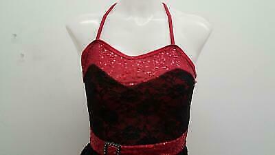 Pre-Owned Costume Medium Adult Red Curtain Call E1405 Jazz Tap Clogging Musical Theater Lace Dress Sequin
