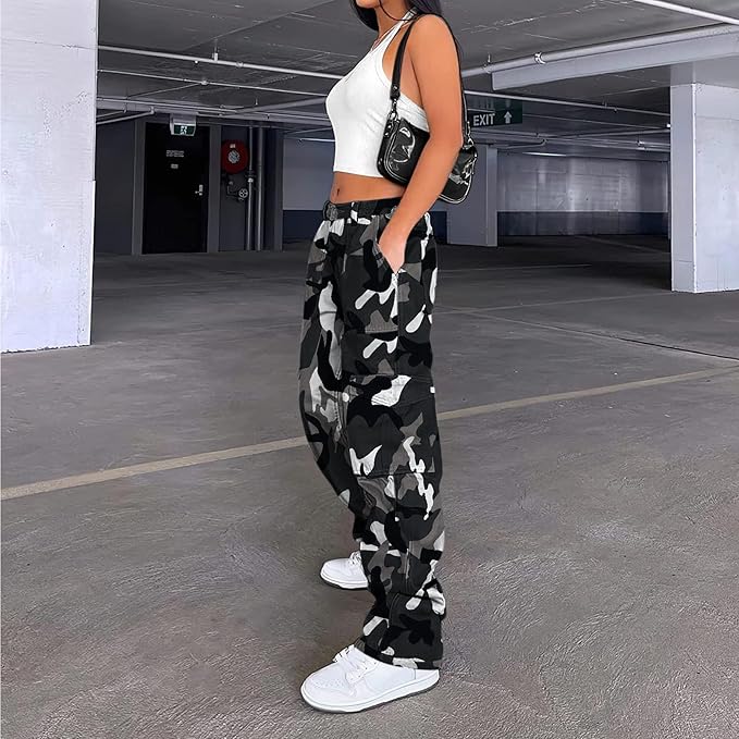 Pre-Owned Costume Camo Cargo Pants Lepunuo Large Adult Gray Black Hip Hop Jazz