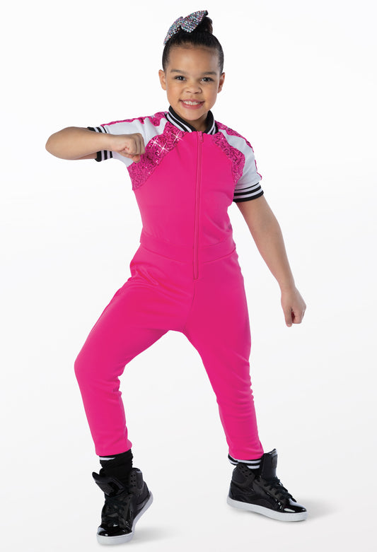 Pre-Owned Costume Weissman  13096 Medium Child Hot Pink Jumpsuit Hip Hop Clogging  Car Wash Race Track