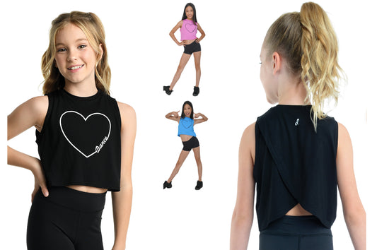 New Crop Tee Heart Dance Danz N Motion 21307C Child Sizes Black  Jazz Tap Hip Hop