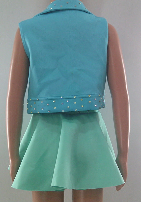Pre-Owned Costume Weissman  15551/15535 XS Child Blue 2 pc Jazz Tap Rhinestones