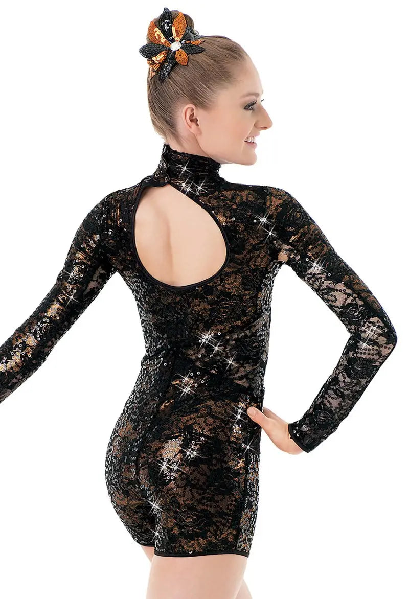 Pre-Owned Costume Medium Adult Copper Weissman 8696 Jazz Tap Musical Theater Lace Biketard Sequin