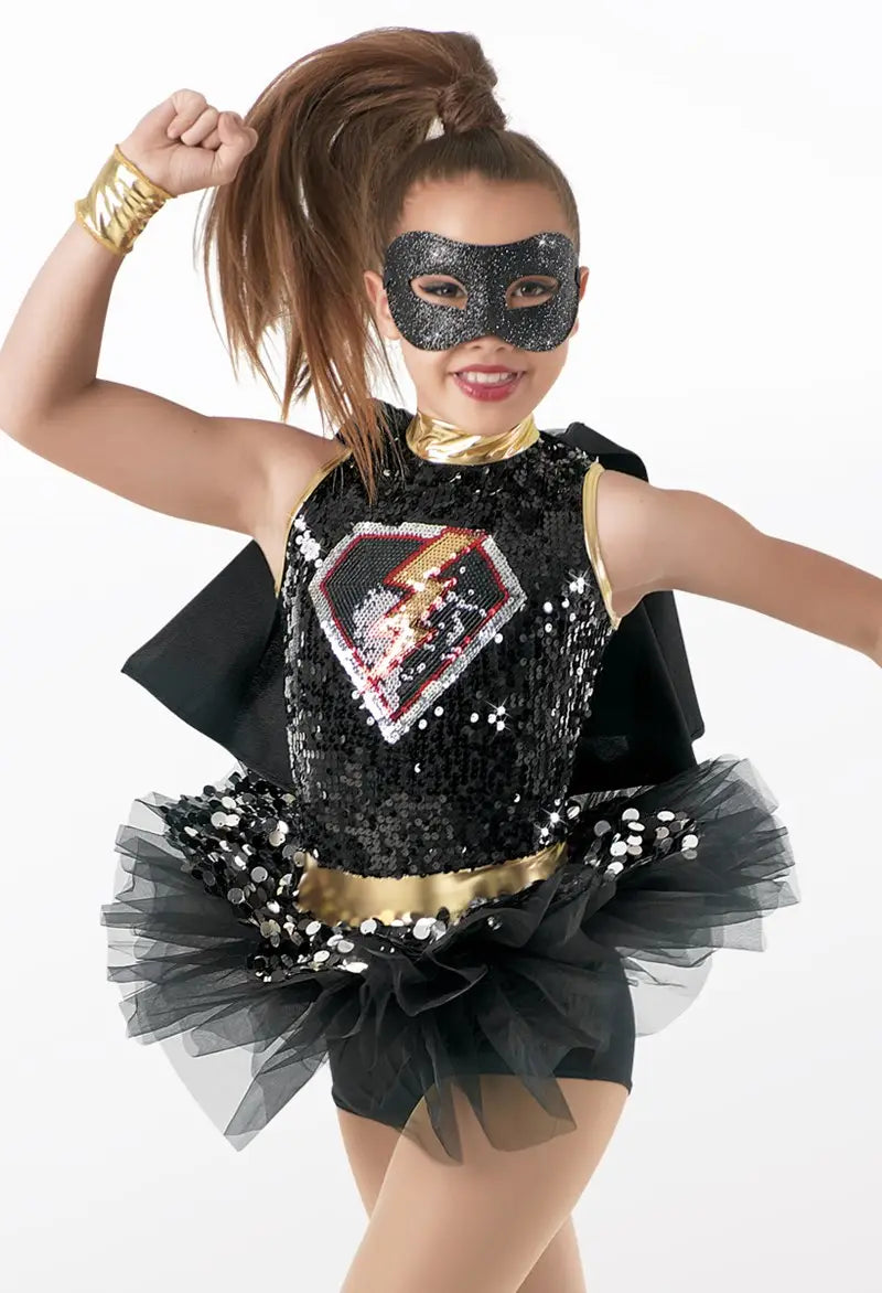 Pre-Owned Costume Weissman 8745 Medium Child Black Dress Jazz Sequin Super Hero