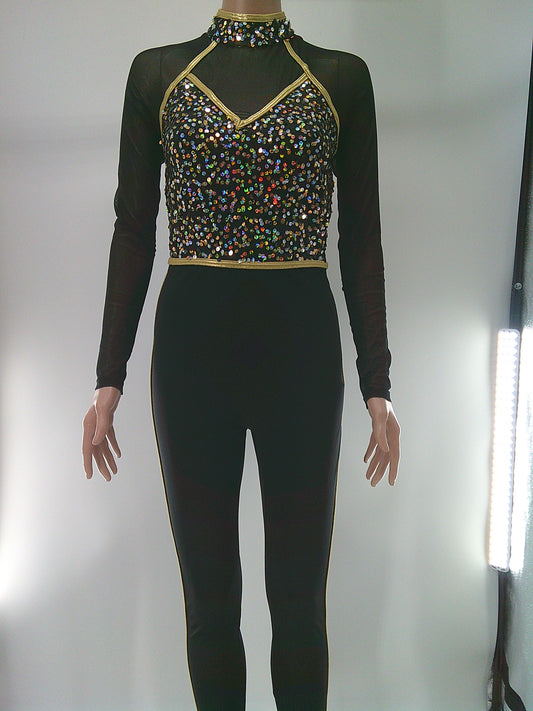 Pre-Owned Costume Balera  SQ11539 Medium Adult Gold Unitard Jazz Tap Sequins