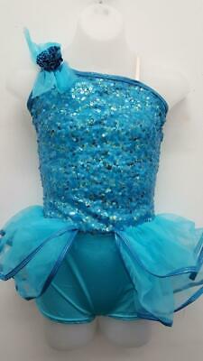 Pre-Owned Costume Large Child Blue Curtain Call E1070 Tap Jazz Musical Theater Sequin Ruffles Dress
