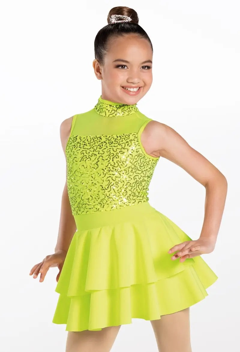 Pre-Owned Costume Weissman  13024 Medium Child Green Ruffle Dress Jazz Sequin