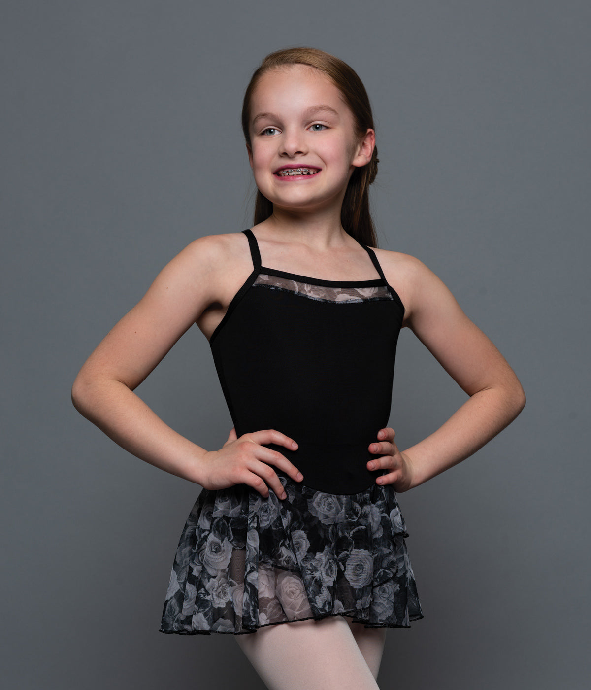 New Leotard Skirt Motionwear 1028 Small Child Black Floral Ballet Tap Jazz