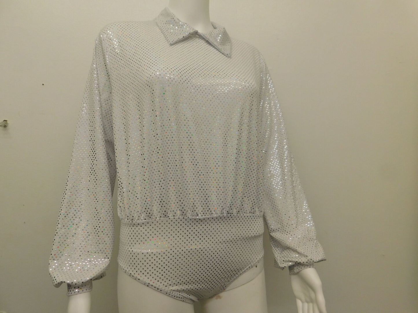 Pre-Owned Costume AWCT  13993 Large Child White Body suit Jazz Foil Dot