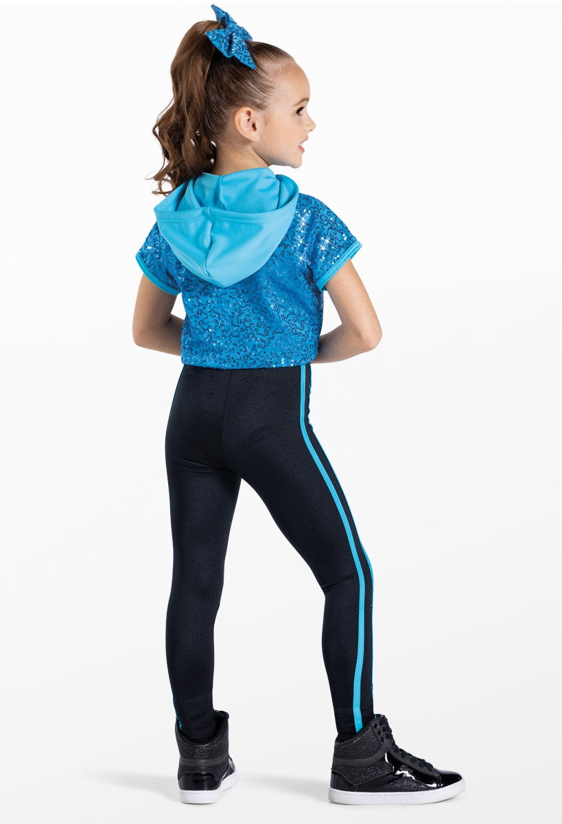 Pre-Owned Costume Weissman  14191 Medium Child  Pink  Unitard w Hoodie Hip Hop  Sequins