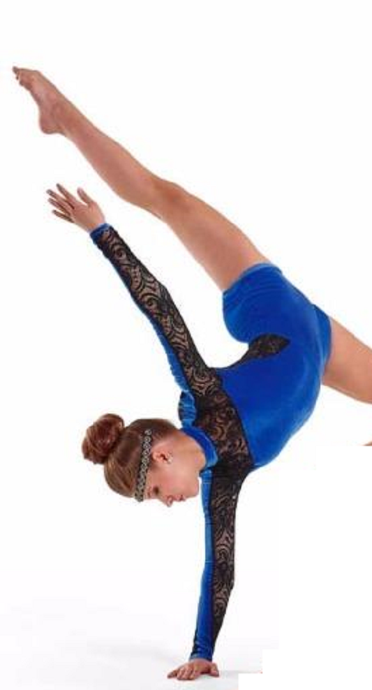 Pre-Owned Costume Contemporary Small Adult Blue Curtain Call Lace Leotard Jazz Acro