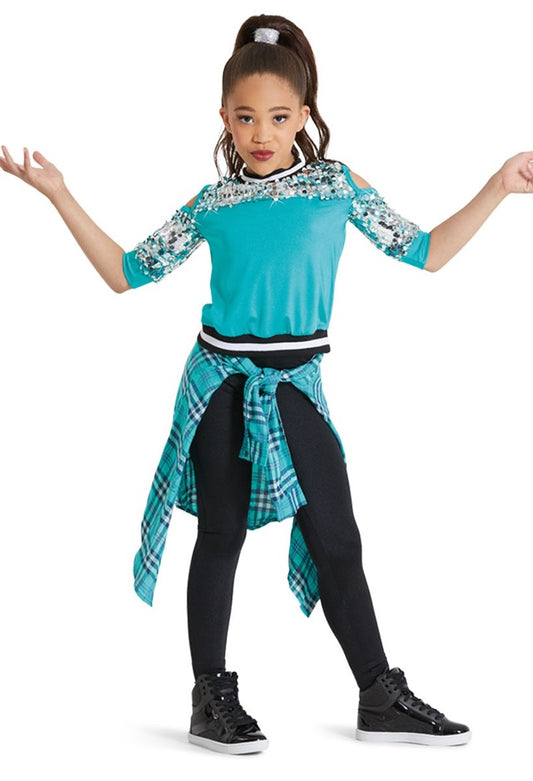 Pre-Owned Costume Weissman  12058 Medium Child Turquoise 3pc set Jazz Hip Hop Sequin