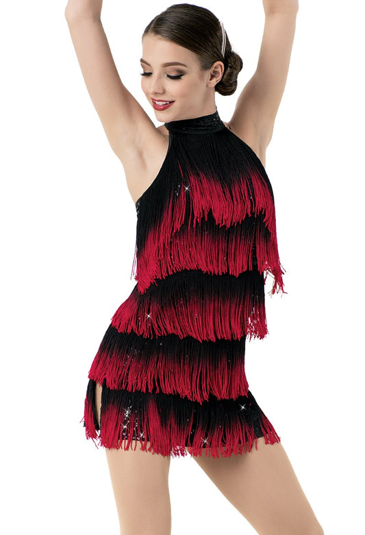 Pre-Owned Costume Weissman  10450 Small Adult Red Fringe Jazz Latin Sequin
