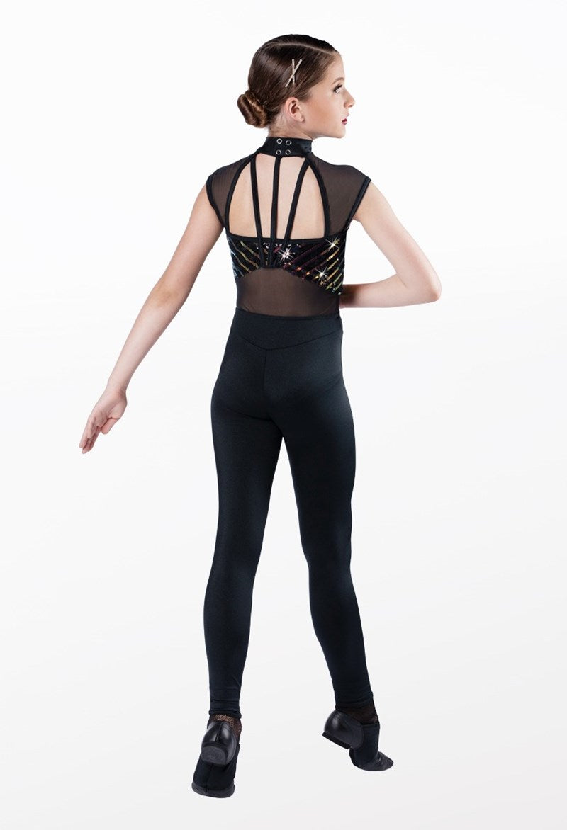 Pre-Owned Costume Weissman  13784 Large Child Black Unitard Jazz Sequin