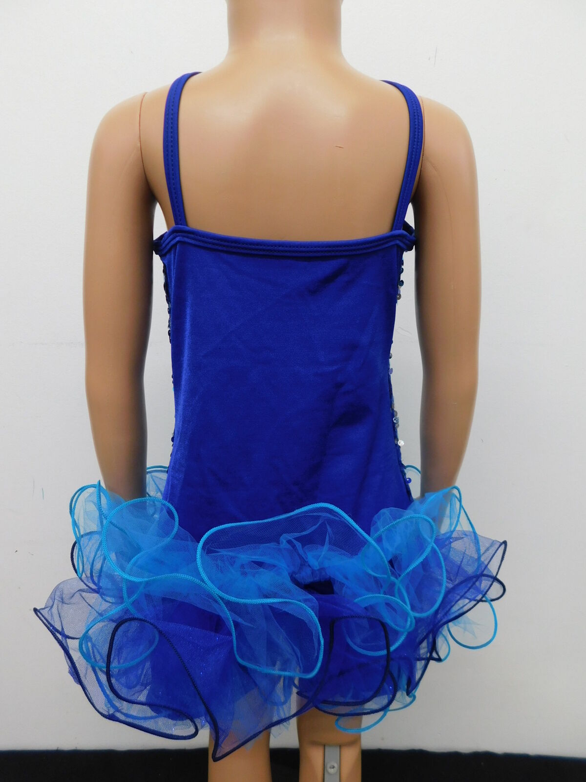 Pre-Owned Costume Curtain Call  E1062 Large Child Blue Dress Jazz Tap Pageant Sequin