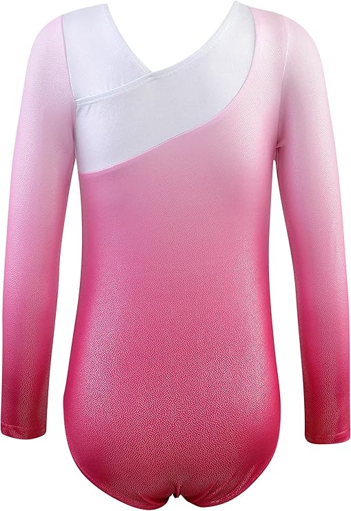 Pre-Owned Gymnastics Long Sleeve Leotard Small Child Pink Color Block Acro Tumbling