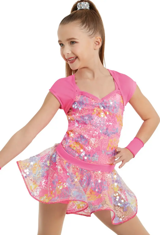 Pre-Owned Costume Weissman  11049 Small Child Pink 2in1 Jazz Tap Acro Sequin