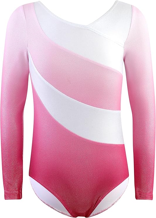Pre-Owned Gymnastics Long Sleeve Leotard Small Child Pink Color Block Acro Tumbling