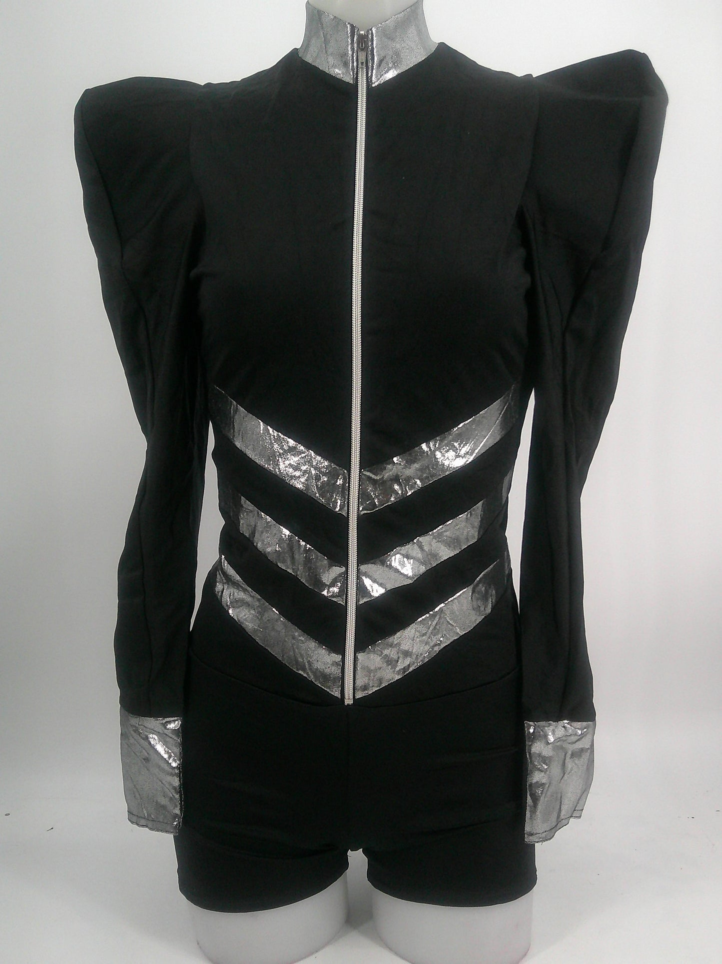 Pre-Owned Costume Kelle   Large Adult Black Shoulder Pads Jazz  Metallic Fabric