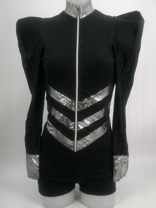 Pre-Owned Costume Kelle   Large Adult Black Shoulder Pads Jazz  Metallic Fabric