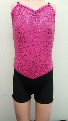 Pre-Owned Costume Weissman  6864 Medium Child Pink Unitard Jazz Sequin