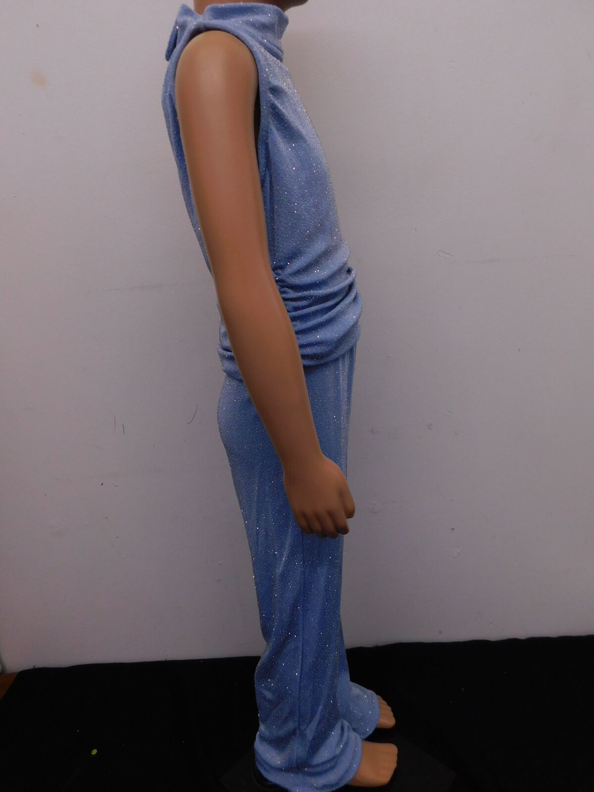 Pre-Owned Retro Costume Kelle   Medium Child Blue Pant Suit Jazz Disco Glitter