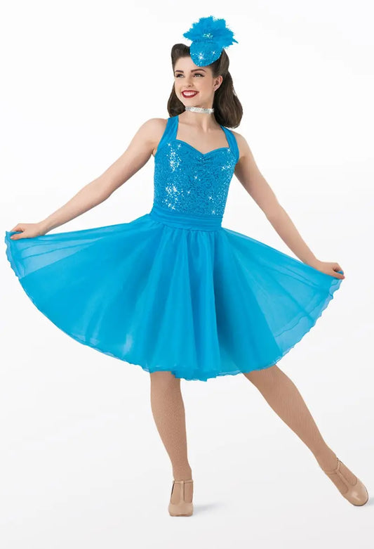 Pre-Owned Costume Jazz Small Adult Turquoise Weissman 9471 Dress Sequin Tap Musical Theater Broadway