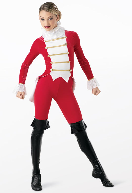 Pre-Owned Costume Small Adult Red Weissman 10374 Jazz Jumpsuit Ruffles Hamilton Tap Musical Theater