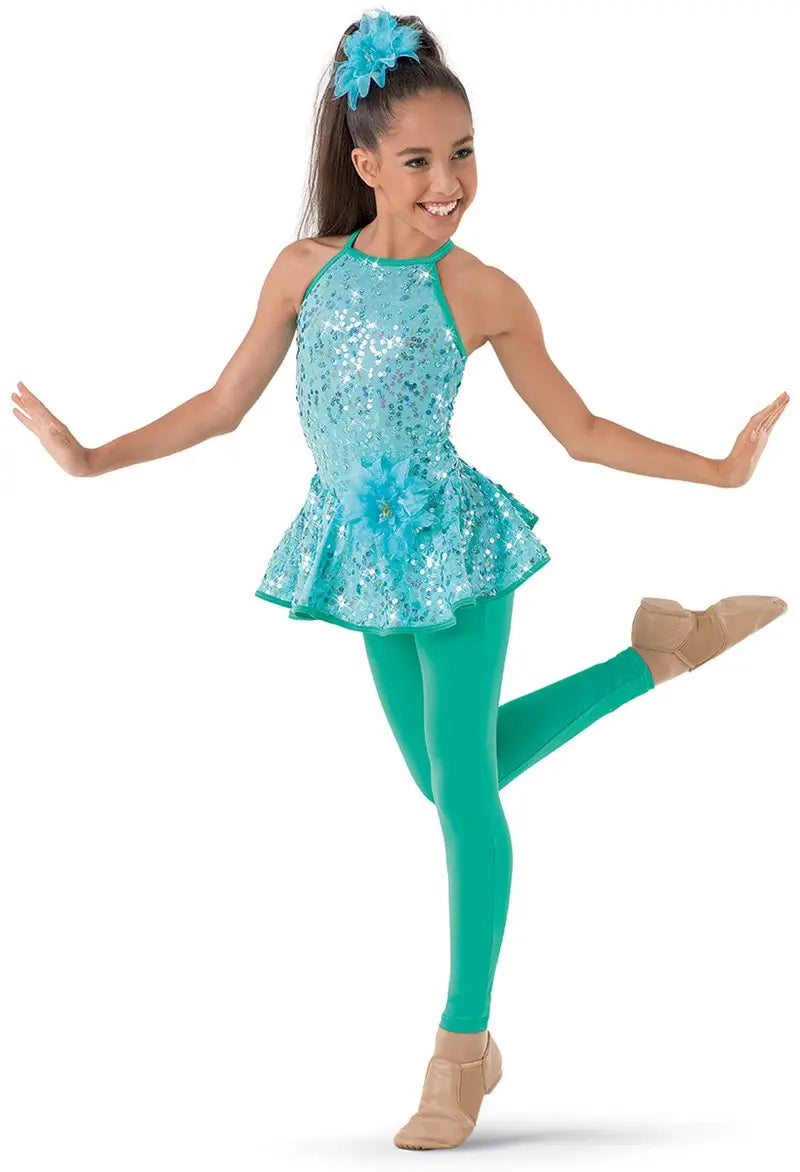 Pre-Owned Costume Medium Child Turquoise Weissman 9604 Jazz Tap Clogging Musical Theater Sequin