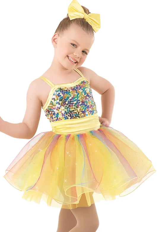Pre-Owned Costume Intermediate Child Yellow Weissman 9652 Tap Ballet Dress Up Rainbow Tutu Sequin