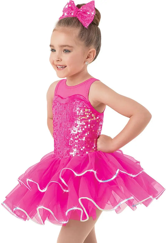 Pre-Owned Costume Weissman  9686 Intermediate Child Pink Dress Jazz Sequin