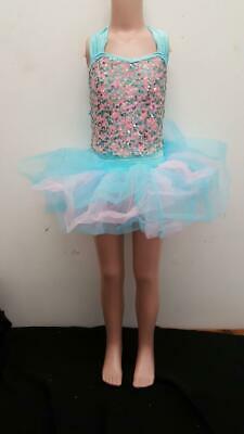 Pre-Owned Costume Gallery  17223 Small Child Aqua Blue 2pc Tutu & Leotard Ballet Tap Sequins