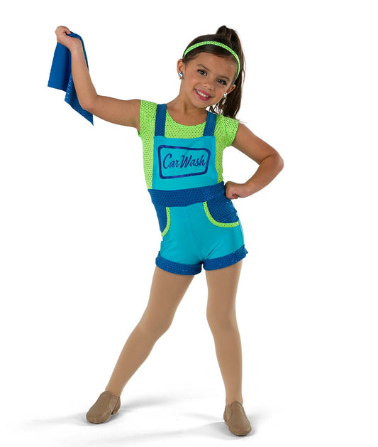 Pre-Owned Costume Medium Child Blue A Wish Come True 577Y Jazz Tap Clogging Hip Hop Overalls Sequin