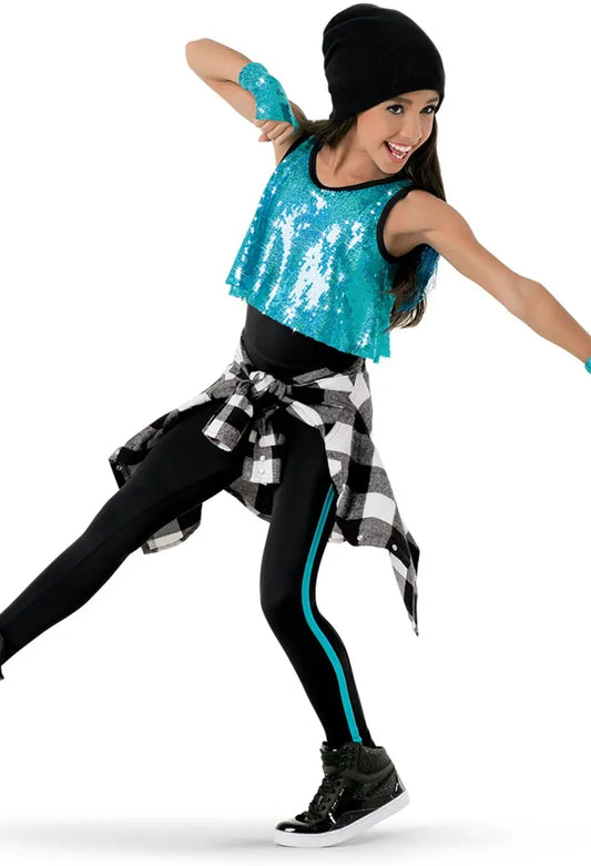 Pre-Owned Costume Large Child Turquoise Weissman 9906 Hip Hop Jazz Tap Sequin