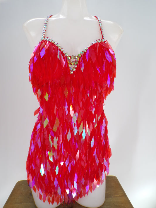 Pre-Owned Costume XL Adult Red Glamour Jazz Tap Clogging Latin Fringe Sequin Dress