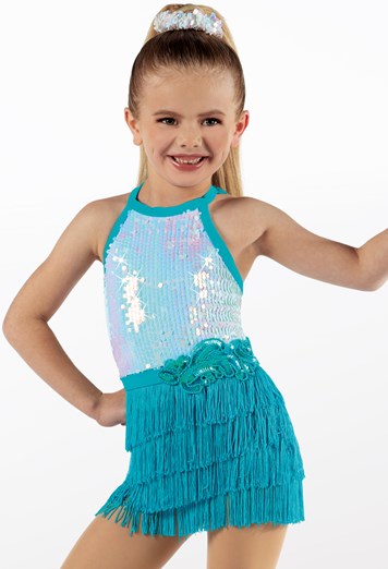 Pre-Owned Costume Weissman  14464 Medium Child Turquoise  Jazz Sequin Fringe