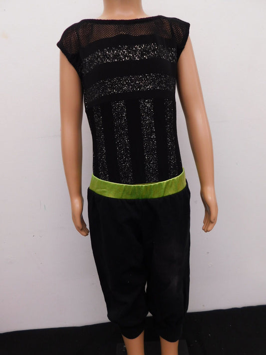 Pre-Owned Costume AWCT  12864 Medium Child Black Jumpsuit Hip Hop Glitter