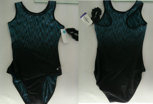 New Leotard Destira Aerial Teal Print Adult Medium Racer Back Acro Tumbling