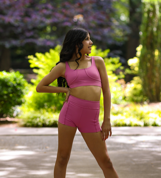 Pre-Owned SET Top/Shorts Oh La La Pink Intermediate Child Jazz Cheer Modern