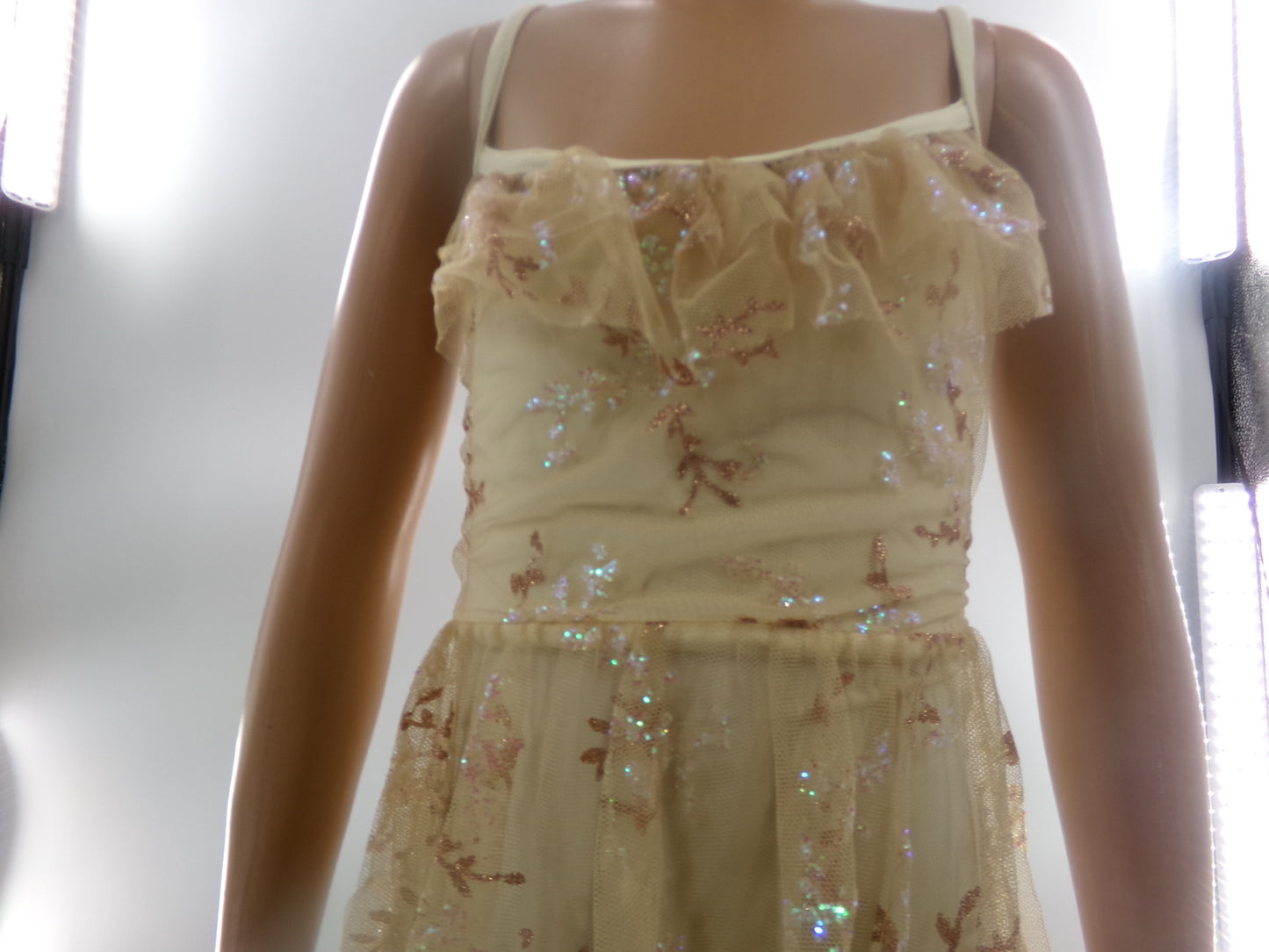 Pre-Owned Leotard Large Child Gold Weissman D3717 Lyrical Contemporary Ballet Glitter Lace Leotard