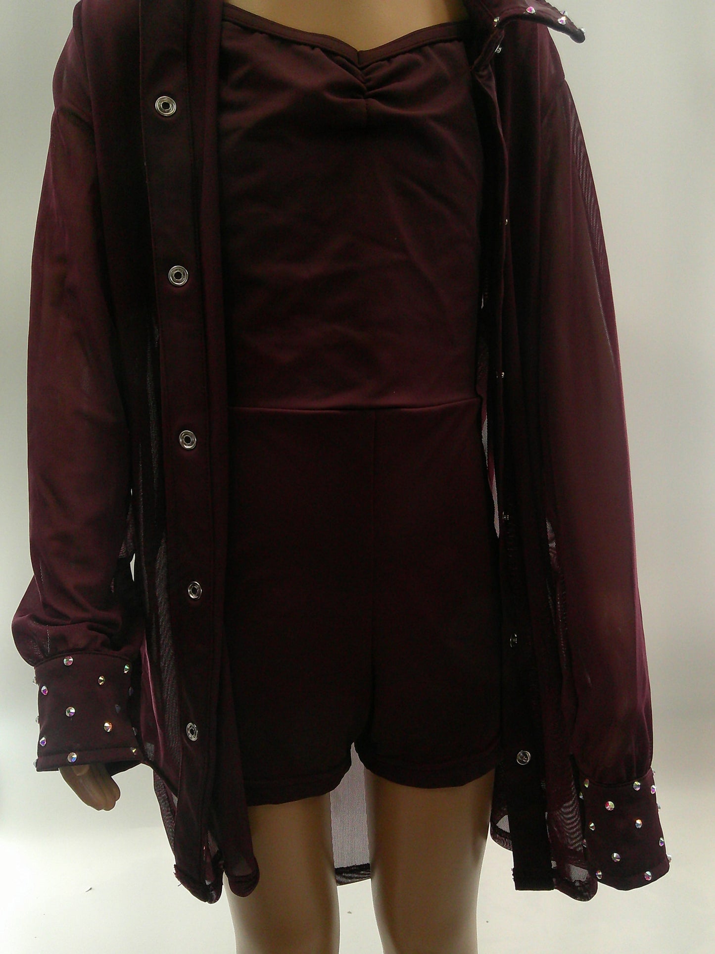 Pre-Owned Costume Intermediate Child Burgundy Weissman 13530 Contemporary Jazz Lyrical 2 pc Rhinestone Sheer