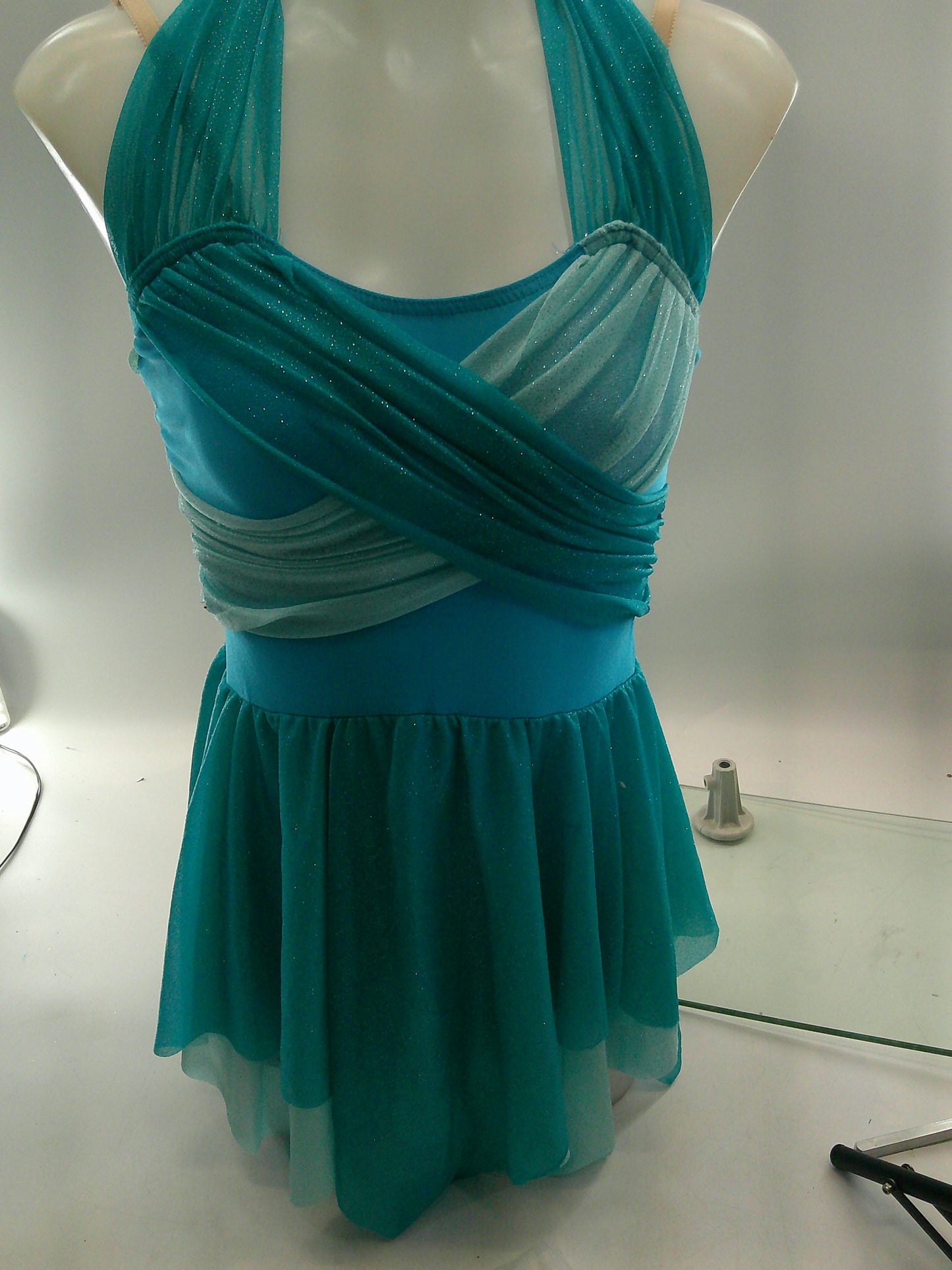 Pre-Owned Costume Medium Adult Teal A Wish Come True V1956 Lyrical Ballet Contemporary Glitter Handkerchief Skirt