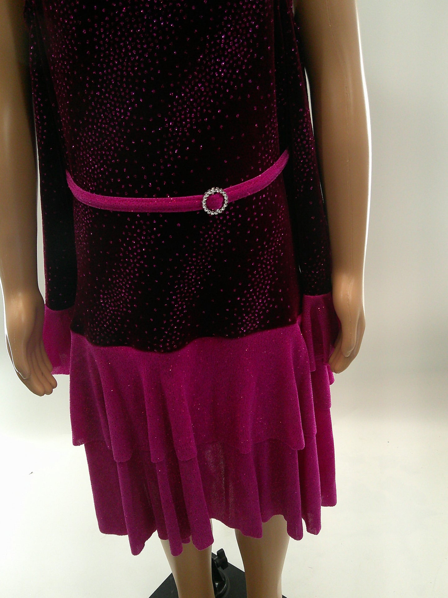 Pre-Owned Costume Large Child Magenta Costume Gallery Jazz Tap Clogging Disco Ruffles Glitter Cold Shoulder