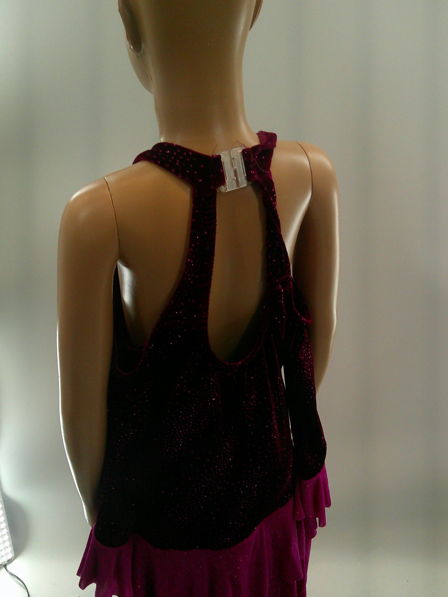 Pre-Owned Costume Large Child Magenta Costume Gallery Jazz Tap Clogging Disco Ruffles Glitter Cold Shoulder